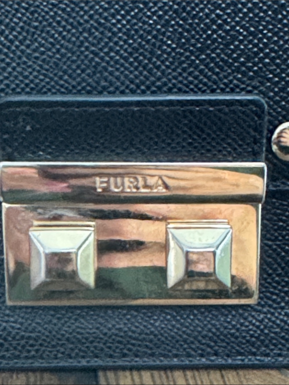 Furla Black Cross Grain Shoulder Bag with Gold Studs & Strap - Picture 9 of 9